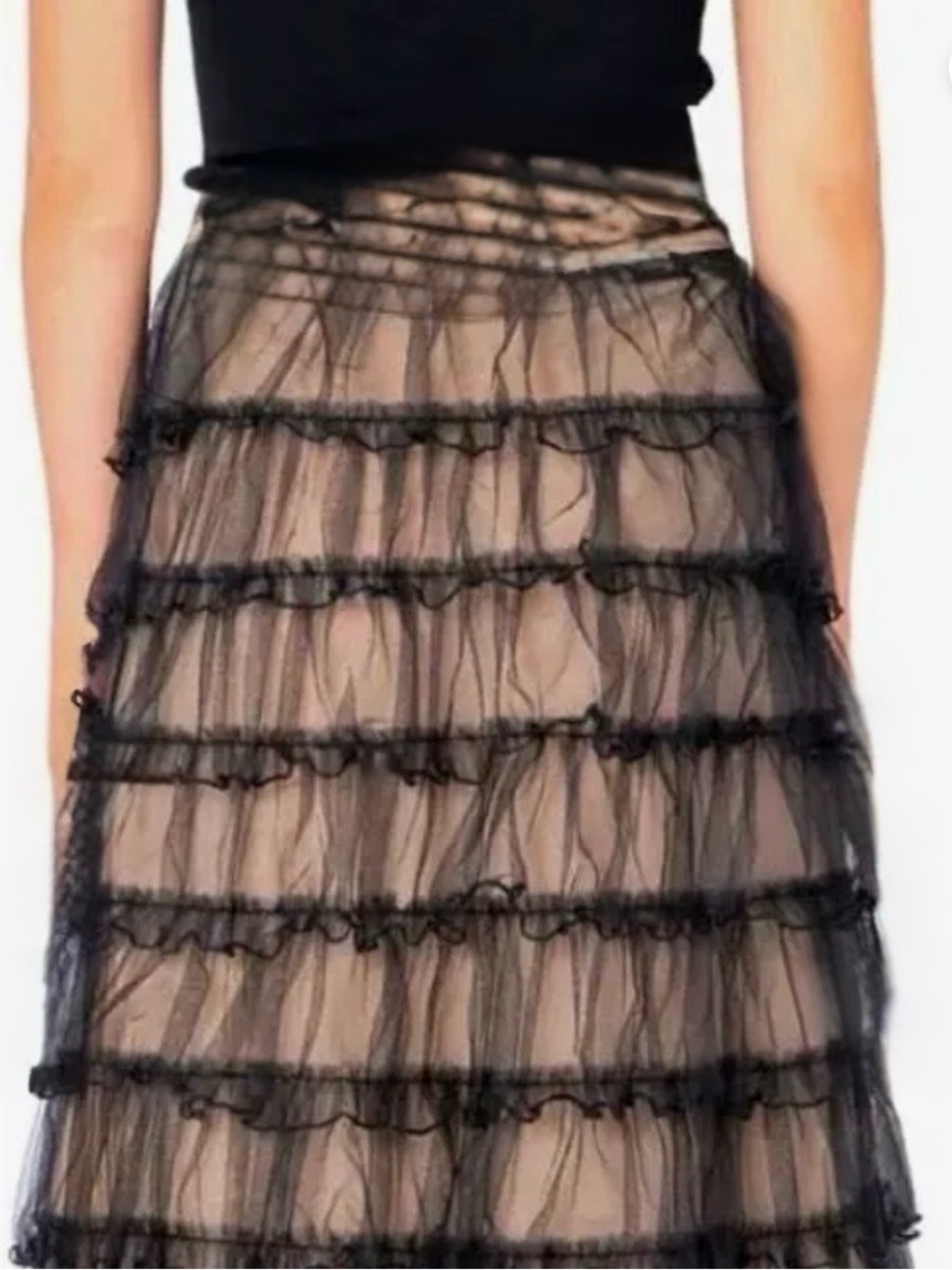 APOSTROPHE, Tiered Tulle Midi Skirt in Black, Size 12